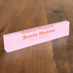 Retro Decorative Pink Orange Nameplate