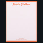 Retro Decorative Simple Pink Orange Letterhead<br><div class="desc">Make your correspondence stand out with this custom letterhead, featuring a vibrant retro color palette of warm orange and playful pink. Your name is prominently displayed in the stylish and decorative "Tango" font, adding a unique, personal touch to every page. This professional yet fun design is perfect for school teachers...</div>