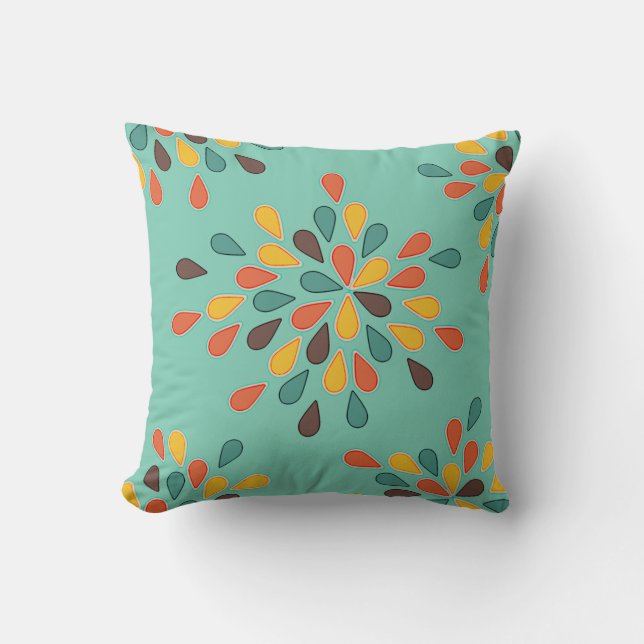 Retro Decorative Turquoise Orange Pattern Throw Pillow (Front)