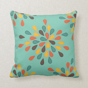 Retro Decorative Turquoise Orange Pattern Throw Pillow