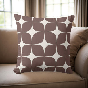 Retro Deep Burgundy Mid Century Modern Geometric Throw Pillow