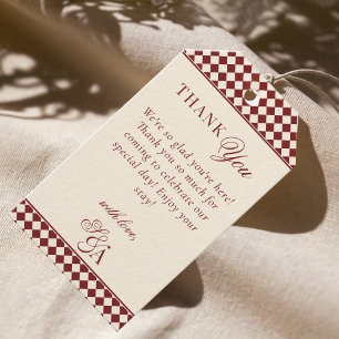 Retro Deep Red & Ivory Old Money Wedding Thank You Gift Tags