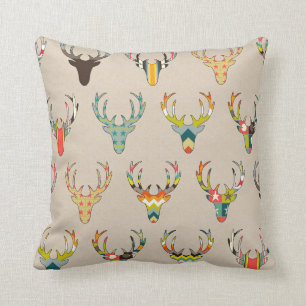 retro deer head on linen throw pillow