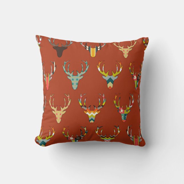 retro deer head russet throw pillow (Front)