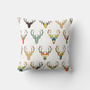retro deer head white throw pillow