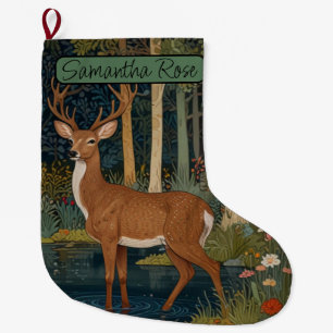 Retro deer woodland forest large christmas stocking