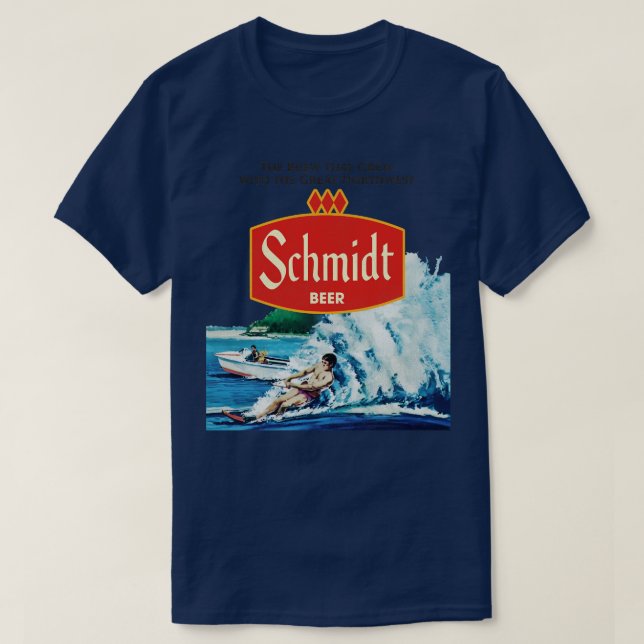 Retro Defunct Schmidt Beer Waterskiing T-Shirt (Design Front)