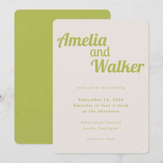 Retro Delight Chartreuse Green Wedding Invitation (Front/Back)