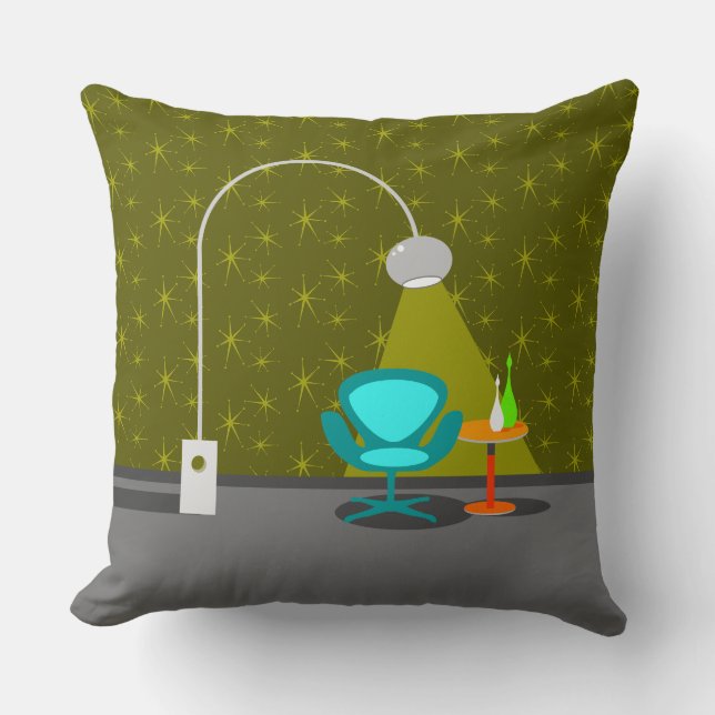 Retro Den Throw Pillow (Front)