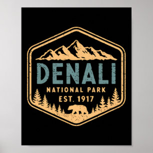 Retro Denali National Park Mountains Nature Vintag Poster