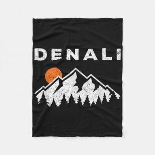 Retro Denali National Park Mountains Vintage Alask Fleece Blanket