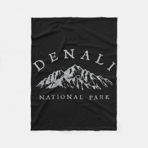 Retro Denali National Park Mountains Vintage Hikin Fleece Blanket
