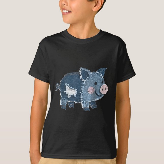 Retro Denim Patch Animal G Print Art Artistic  T-Shirt (Front)