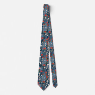 Retro Denim Patchwork with Skeletons and Roses Tie