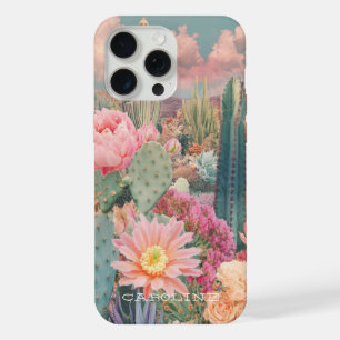 Retro Desert Cactus Floral Personalized Name iPhone 15 Pro Max Case