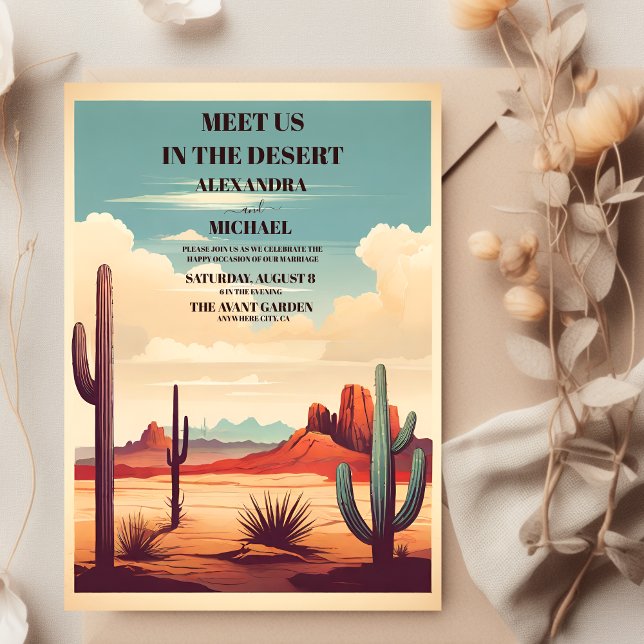 Retro Desert Cactus Landscape Wedding Invitation (Creator Uploaded)