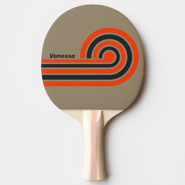 Retro Desert Meadow Curl Stripes with Name Ping Pong Paddle (Front)