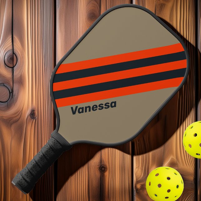 Retro Desert Meadow Stripes with Name Pickleball Paddle (Creator Uploaded)