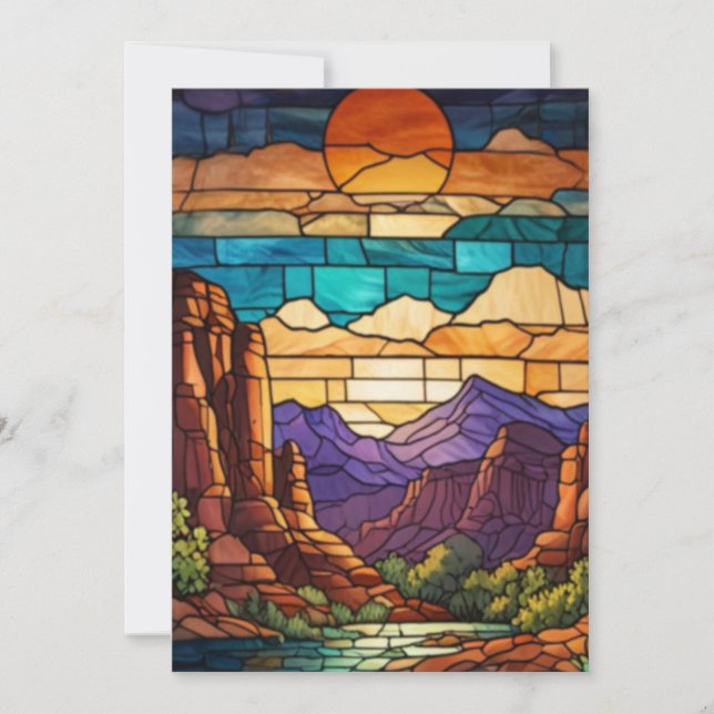 Retro desert scene Sedona mountains stainglass art Invitation (Front)