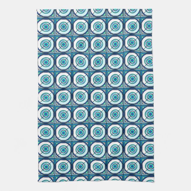 Retro Design Kitchen Towel in Teal & Aqua (Vertical)