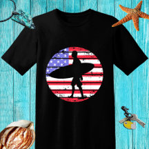 Retro design Surfer with a board and USA flag