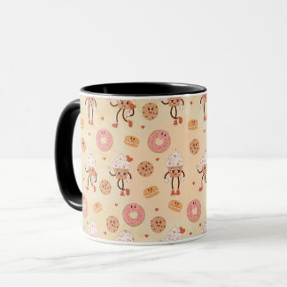 Retro Dessert Characters Pattern Mug
