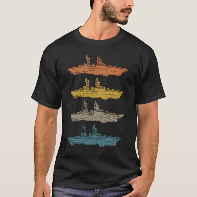 Retro Destroyer Navy Ship Military Warship T-Shirt (Front)
