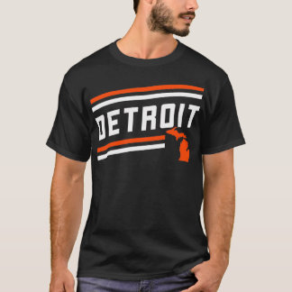 Retro Detroit City Stripes Orange Michigan Map Out T-Shirt