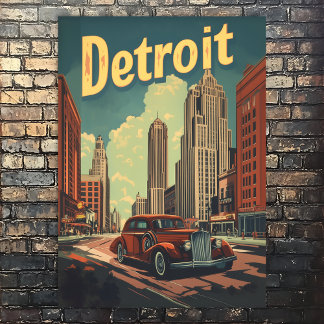 Retro Detroit Michigan Travel Poster