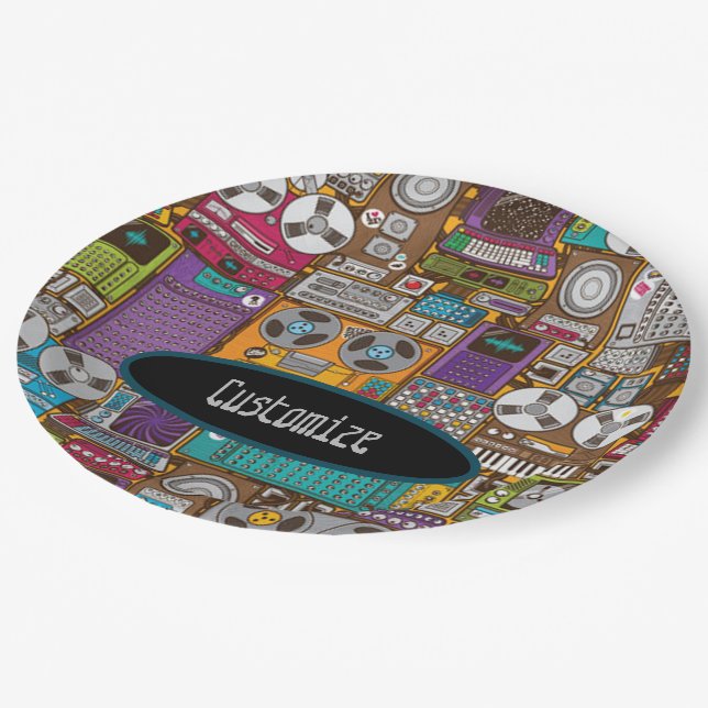 Retro Devices Recording Studio Paper Plate (Angled)