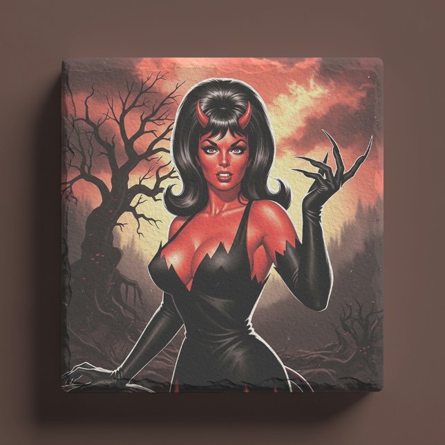 Retro Devilish  Pin-up Stone Coaster (Creator Uploaded)