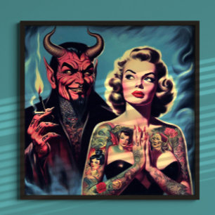 Retro Devilish Tattooed Pin-up Poster