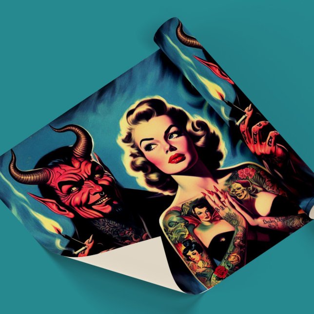 Retro Devilish Tattooed Pin-up Wrapping Paper (Creator Uploaded)