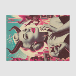 Retro Devilish Woman Collage Tissue Paper