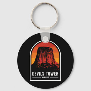 Retro Devils Tower National Monument Wyoming Hikin Keychain