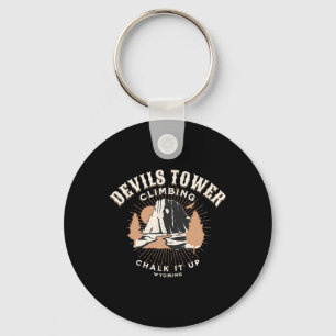 Retro Devils Tower Wyoming Mountain Rock Climbing Keychain