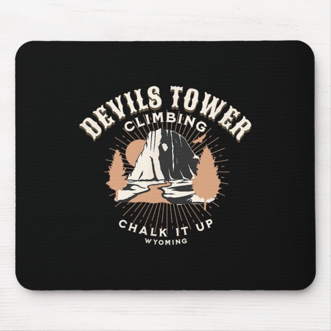 Retro Devils Tower Wyoming Mountain Rock Climbing  Mouse Pad (Front)