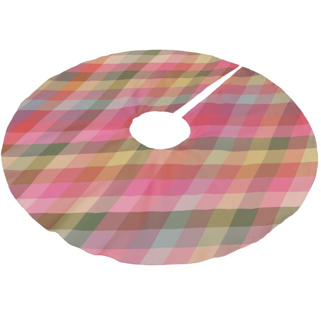 Retro Diagonal Christmas Plaid Cute Preppy Holiday Brushed Polyester Tree Skirt (Angled)
