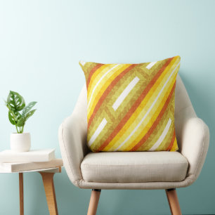Retro Diagonal Stripes in Yellow and Orange Throw Pillow