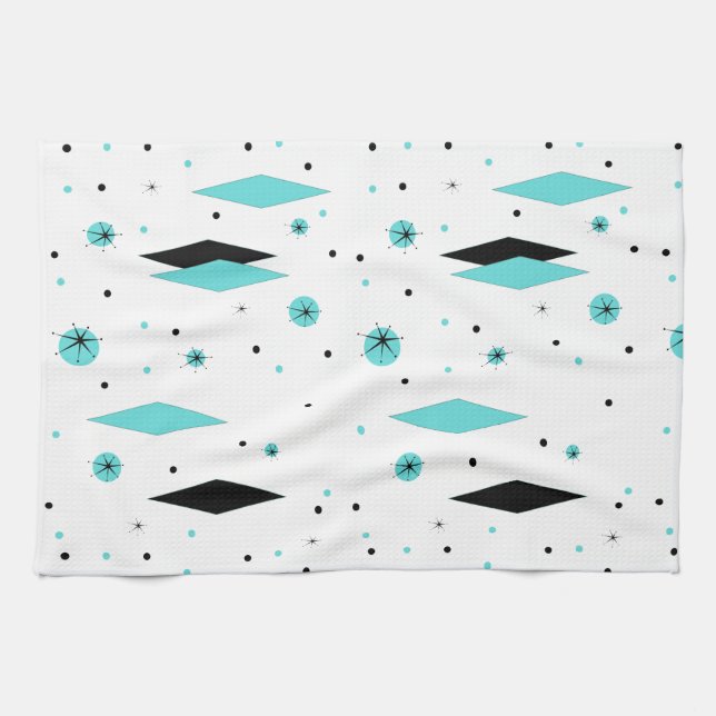 Rétro diamant de turquoise et serviette de cuisine (Horizontal)