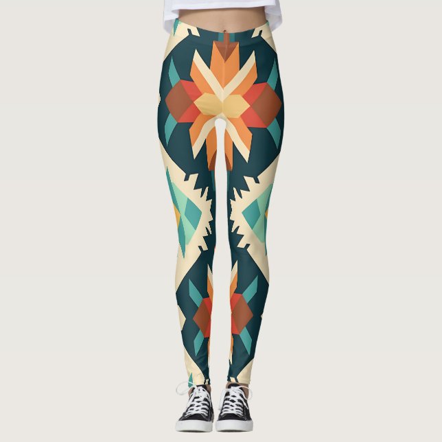 Retro Diamond Ikat Pattern Leggings (Front)