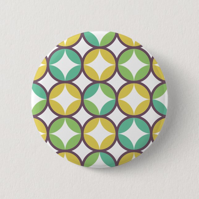 Retro Diamond in Circle Pattern Blue Green Gold 2 Inch Round Button (Front)