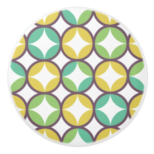 Retro Diamond in Circle Pattern Blue Green Gold Ceramic Knob