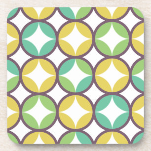 Retro Diamond in Circle Pattern Blue Green Gold Coaster