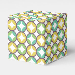 Retro Diamond in Circle Pattern Blue Green Gold Favor Box