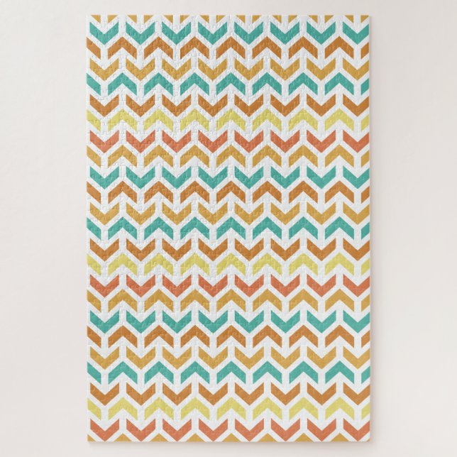 Retro Diamond in Circle Pattern Blue Green Gold Jigsaw Puzzle (Vertical)