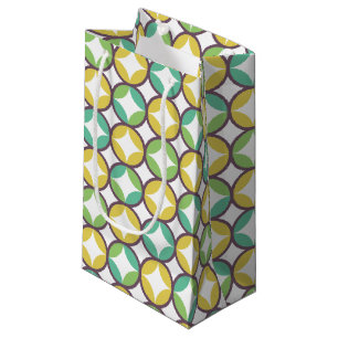 Retro Diamond in Circle Pattern Blue Green Gold Small Gift Bag