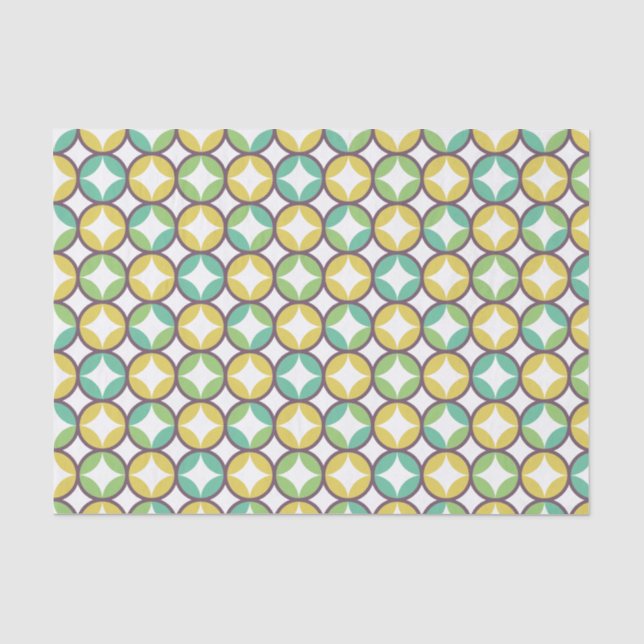 Retro Diamond in Circle Pattern Blue Green Gold Tissue Paper (Front)