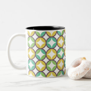 Retro Diamond in Circle Pattern Blue Green Gold Two-Tone Coffee Mug
