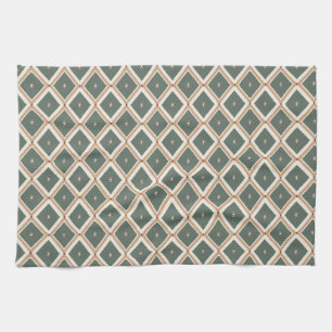 Retro Diamond Lattice Pattern in Sage Green Kitchen Towel